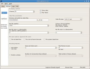 Capture settings window