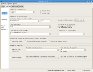 Ventana de reglajes 'Captura'